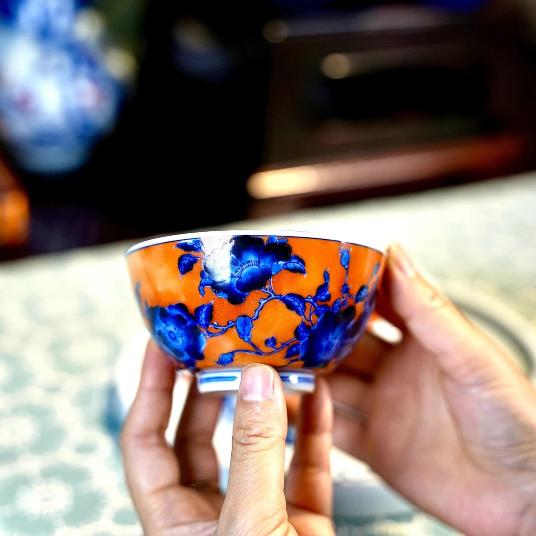 志纯窑矾红蔷薇花主人杯
