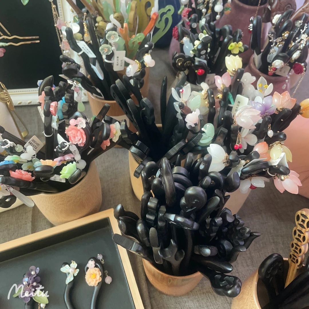 黑檀木发簪百搭发钗步摇绿色精美古风头饰气质发饰时尚直播链接