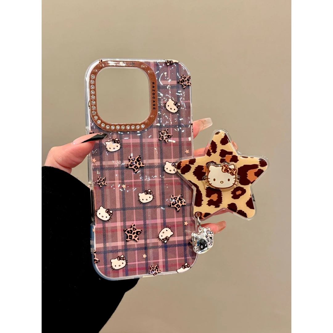 适用苹果iphone17promax复古格纹16pro早秋15豹纹支架14ins手机壳