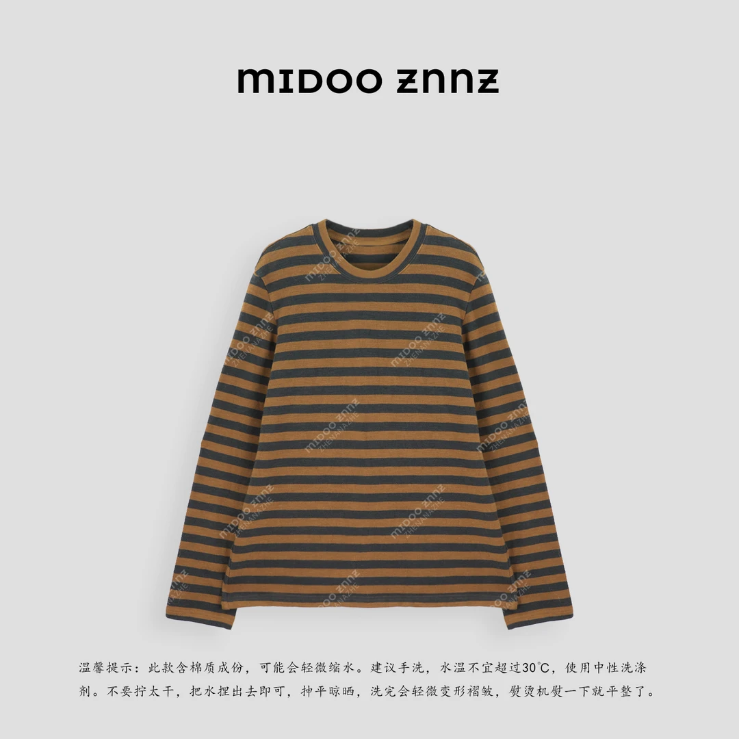 MIDOO ZNNZ 秋日松弛立体垂坠感复古撞色条纹长袖11861M