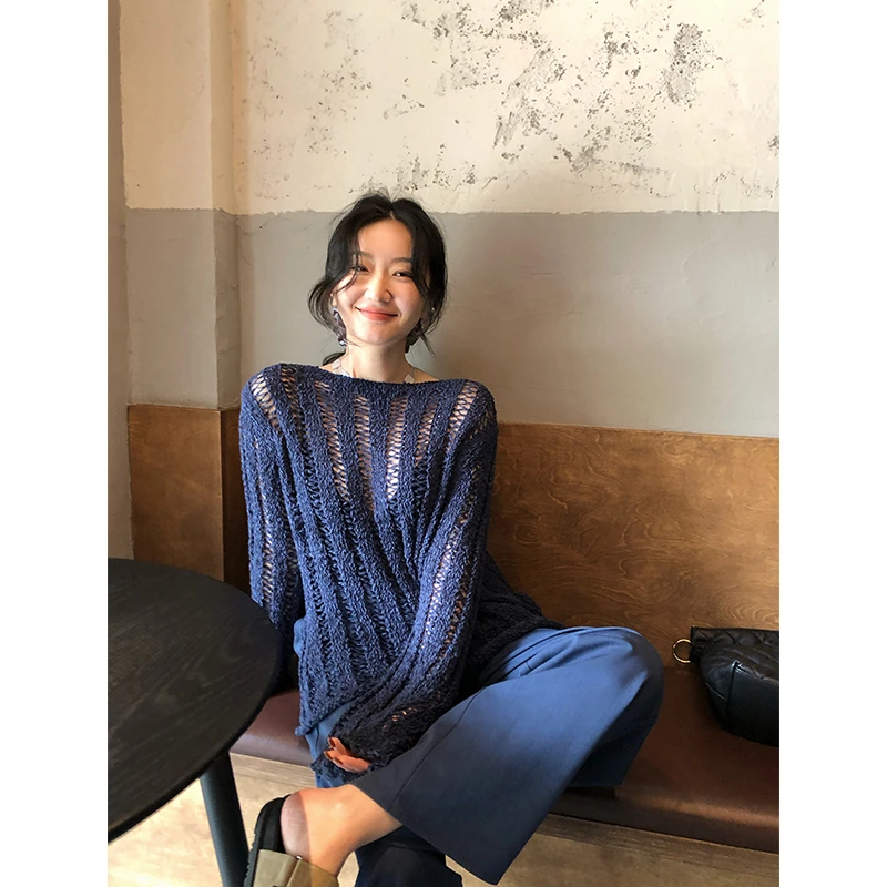 【3折断码 闭店福利】进口机织提花镂空防晒罩衫女春季叠穿针织上衣