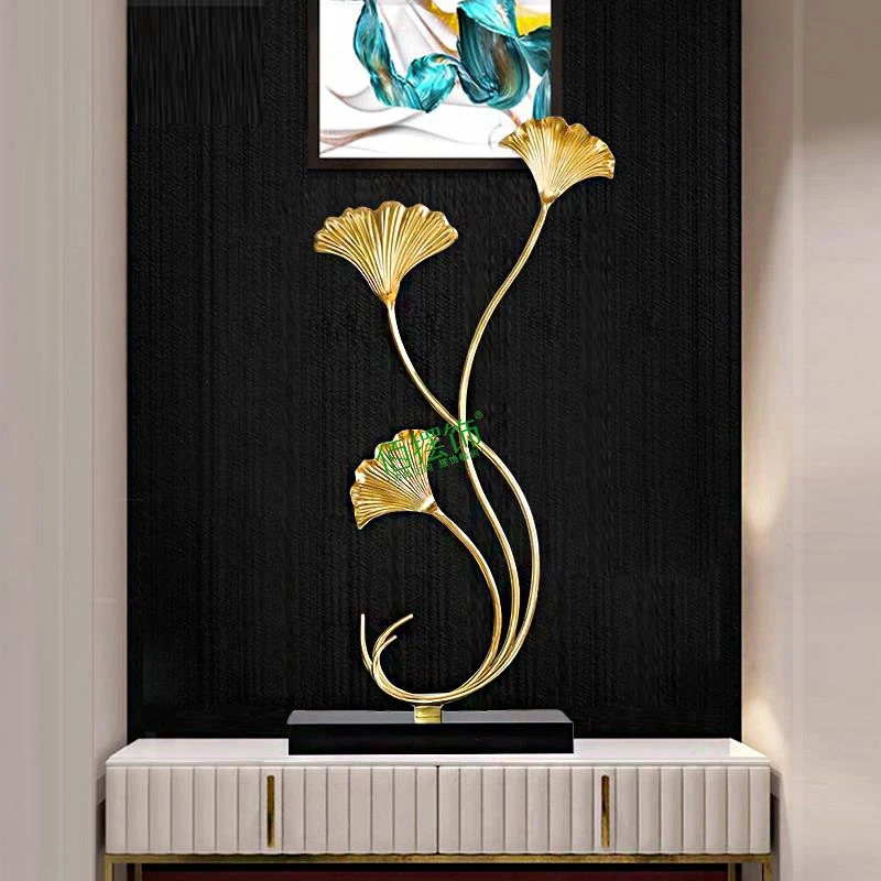 黄铜银杏叶玄关摆件轻奢高档客厅电视柜酒柜装饰品乔迁新居寓意好