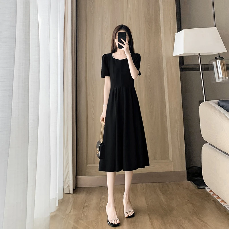 法式赫本风黑色雪纺连衣裙女夏季2025新款收腰显瘦a字裙子小黑裙