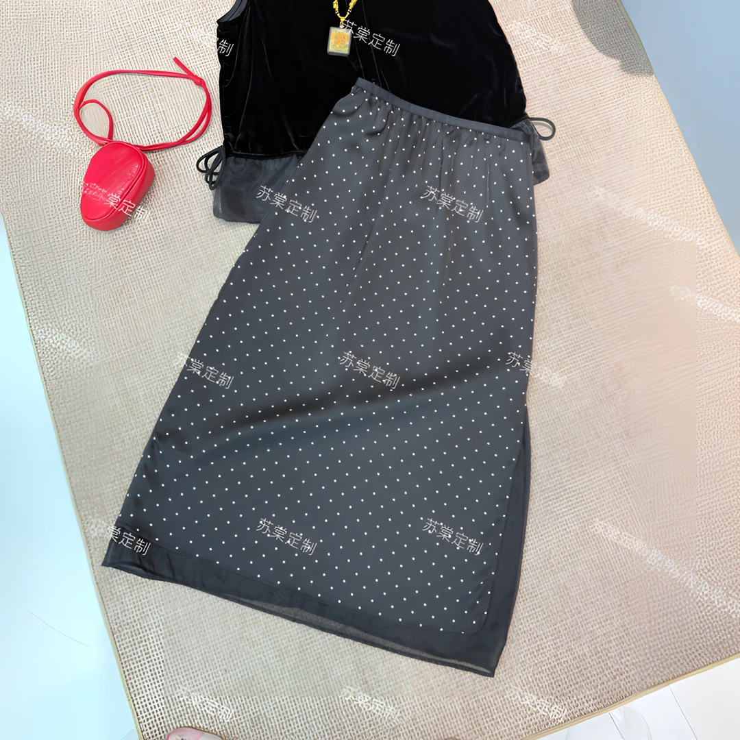 苏棠专属-气质显瘦高腰重工双层开叉半身裙