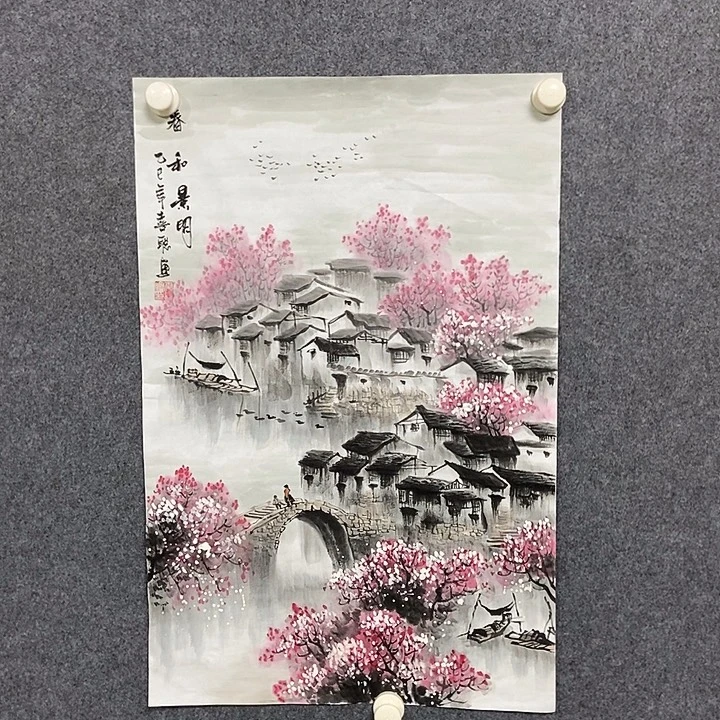 国画四尺三开江南一副