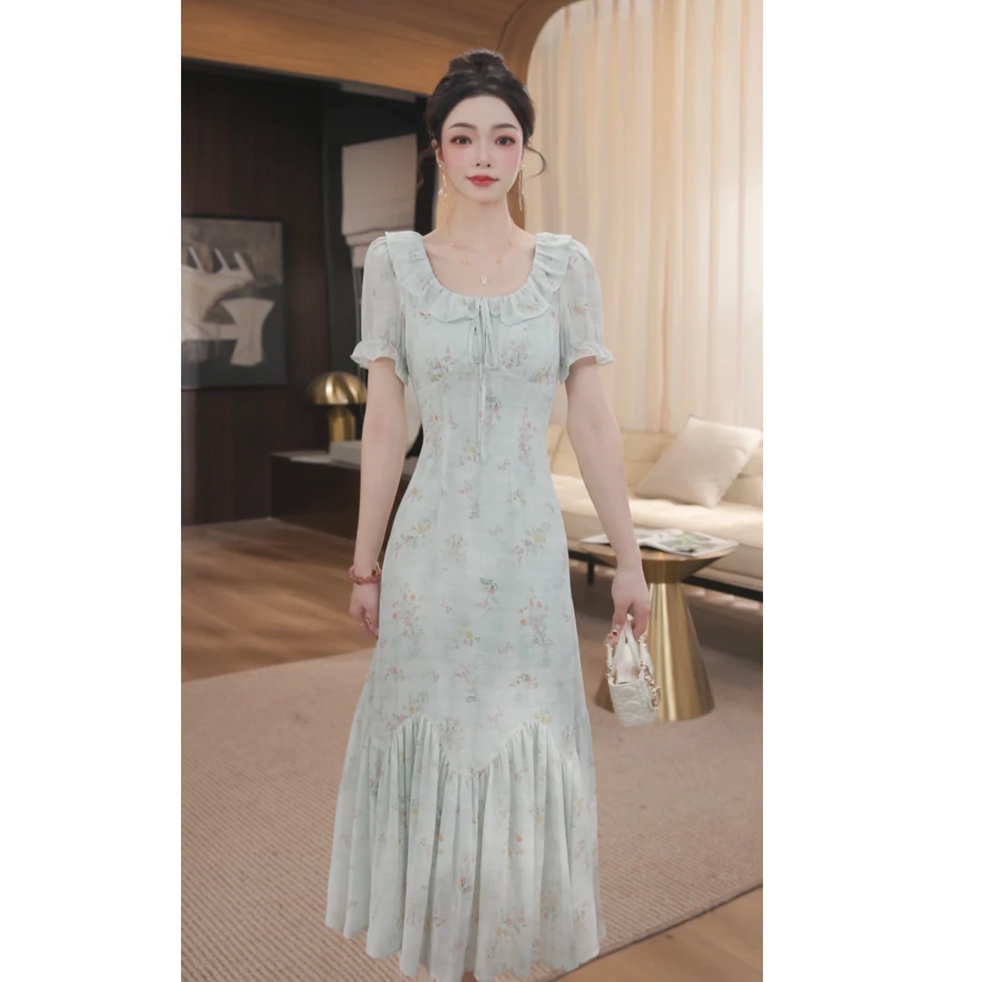 WWR 米粒-【薄荷曼波】夏季新款法式温柔气质显瘦连衣裙-55746Q