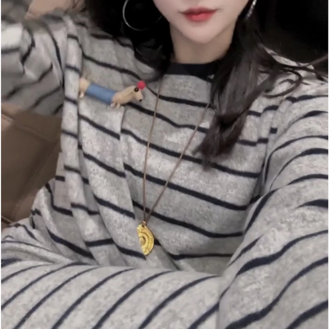 秋冬长袖长裤条纹女士睡衣宽松保暖可外穿家居服