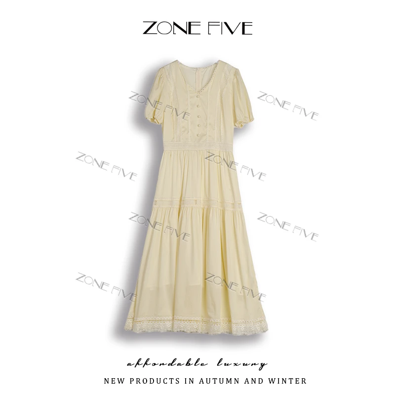 【zonefive】短袖连衣裙树莓色小飞袖连衣裙优雅长裙日系朋克风