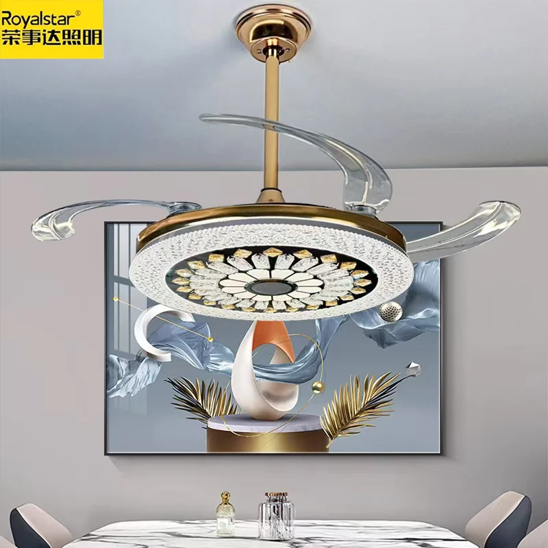 荣事达品牌新款02隐形风扇灯水晶智能蓝牙音乐变频LED餐厅卧室灯