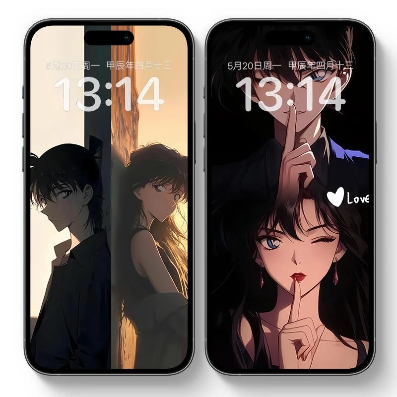 新兰CP情侣款动态壁纸柯南小兰苹果安卓手机高清屏保抖音实况锁屏