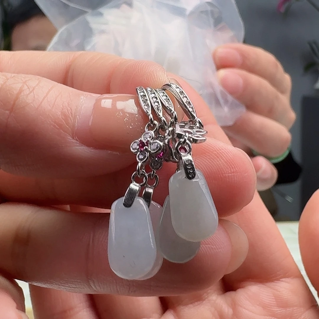 翡翠耳饰银S925镶嵌多样性发货其一