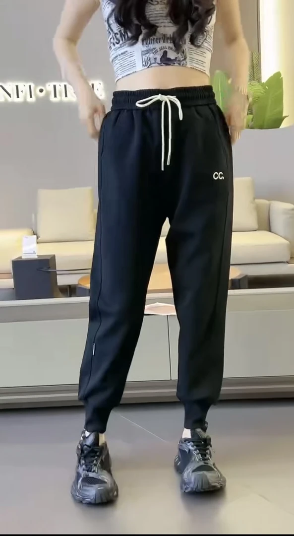 2025广州HLN965夏季蛋白棉薄料新款字母前后刺绣螺纹裤脚休闲裤