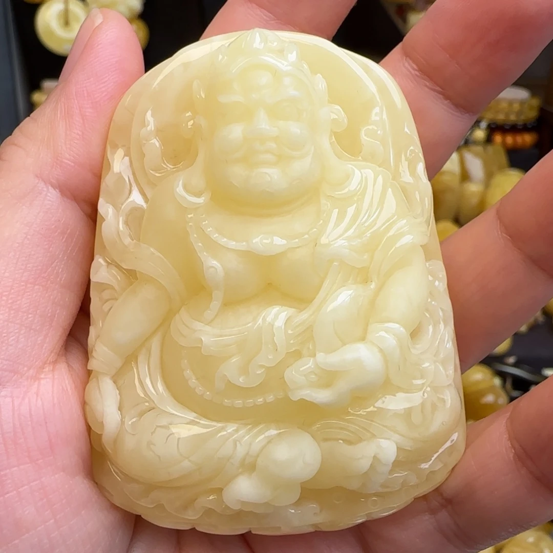 ぃ***ぃ琥珀吊坠(不含链)未镶嵌蜜蜡财神吊坠