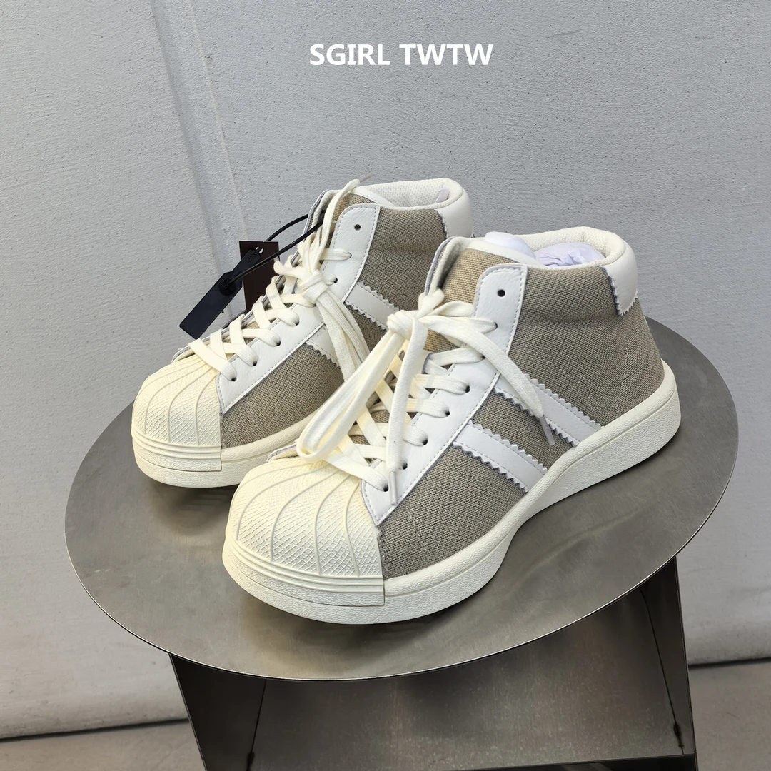 SGIRL TWTW2025年秋季新款超软防滑贝壳头时尚休闲绑带高帮鞋女鞋