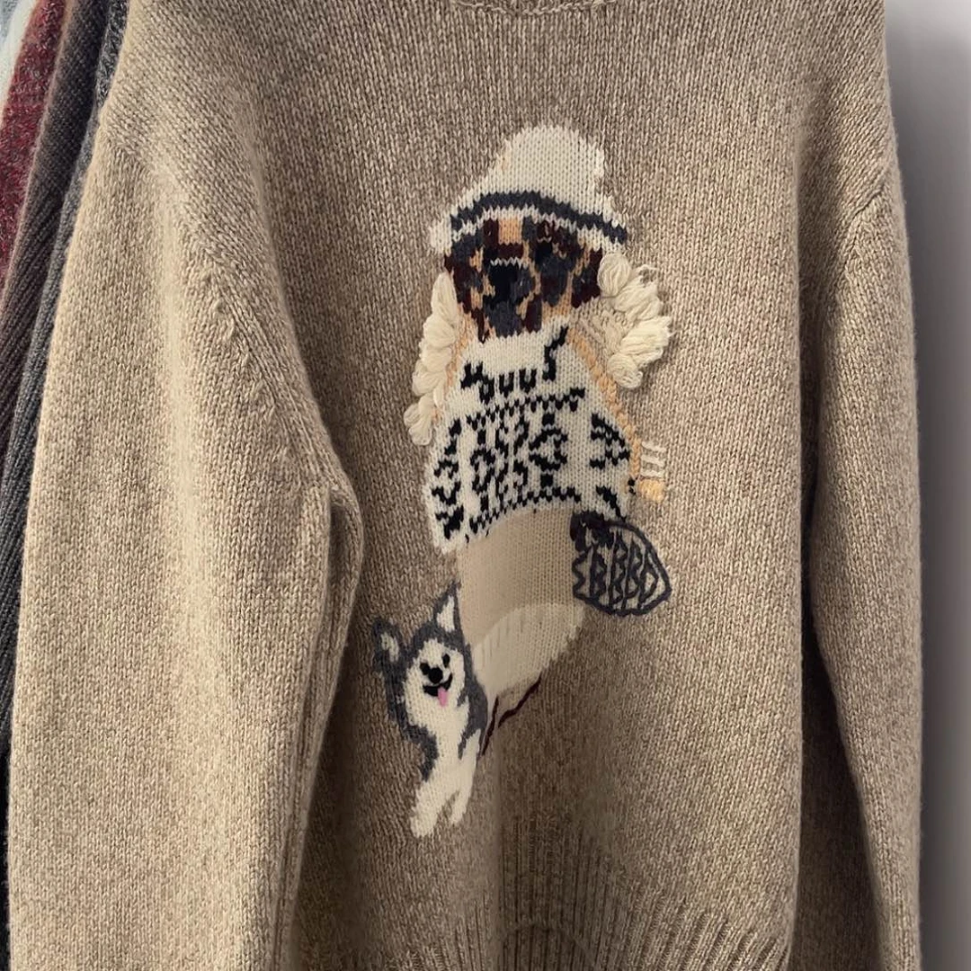 小熊 花纱 羊绒衫