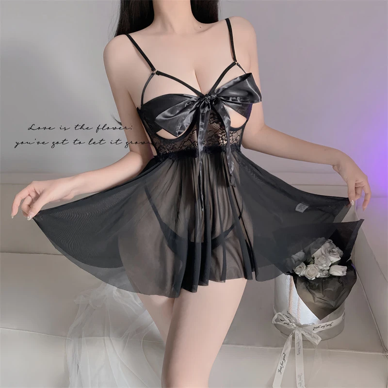 2025新款吊带睡裙夏季黑色薄款黑色战袍蕾丝睡裙可掀可吃可做睡衣