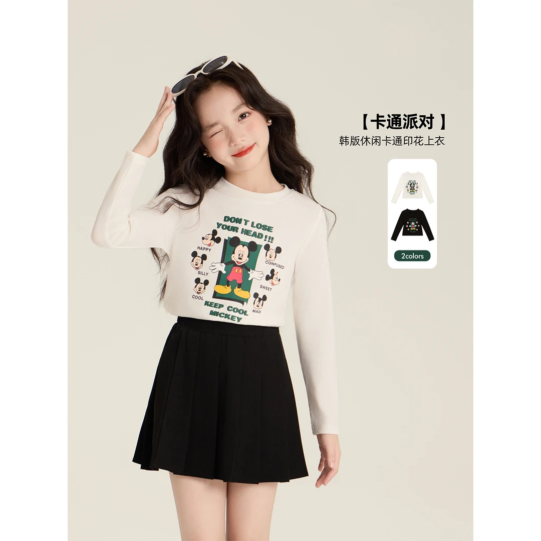 Amybaby女童上装秋季2025新款韩版休闲米奇印花卡通长袖上衣