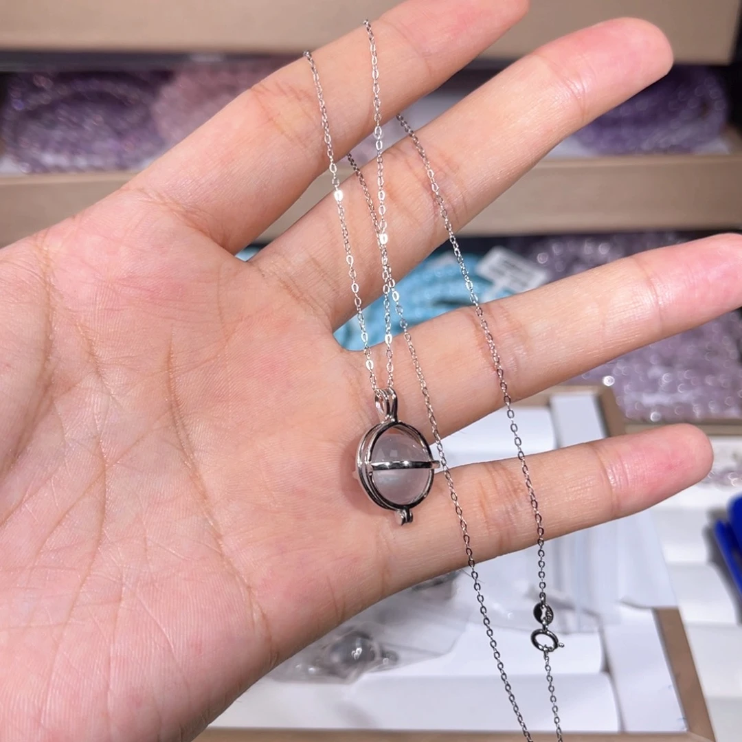 银S925镶嵌套链水晶粉水晶007