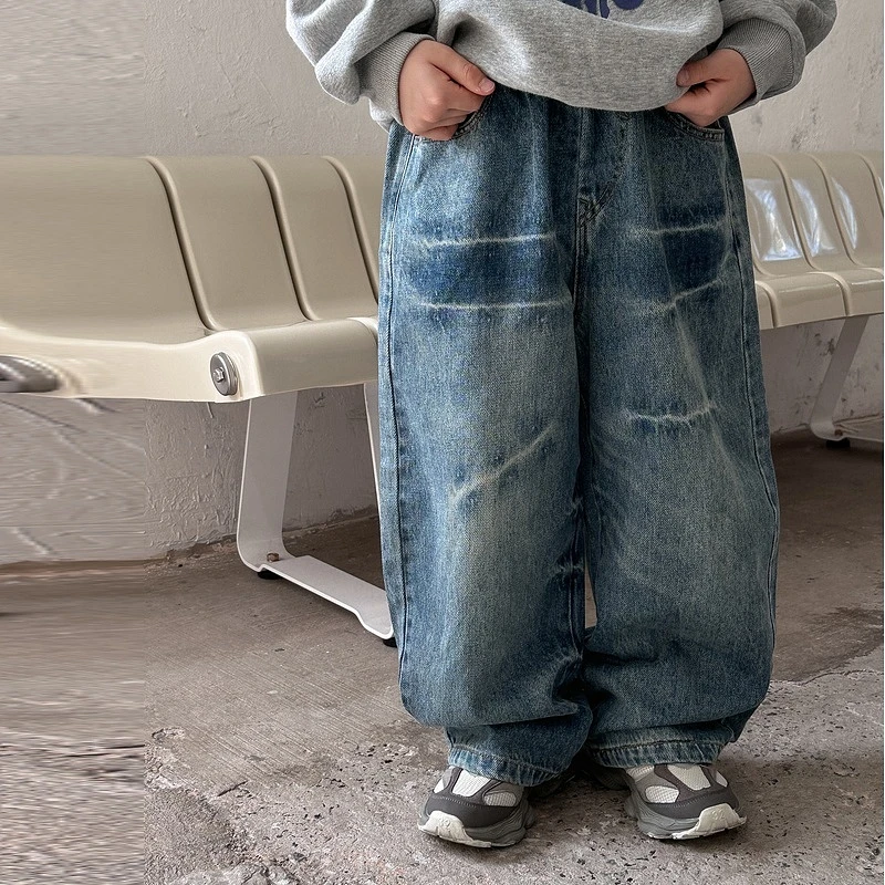 儿童春秋款牛仔裤男童秋季重工款老爹裤韩版宽松百搭美式高街港风