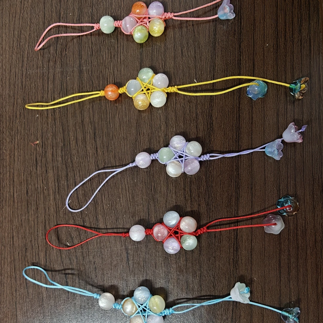 【DIY】手工编织光变树脂珠子手机挂绳（五角星款）