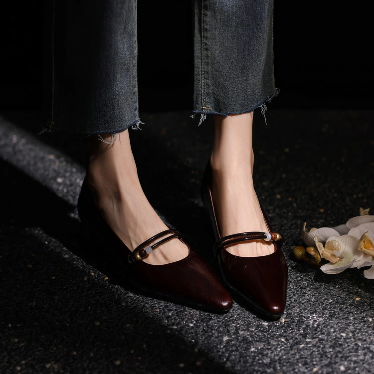 粗跟4.5cm/牛皮/波西米亚风单鞋里外全皮百搭小方头女鞋皮