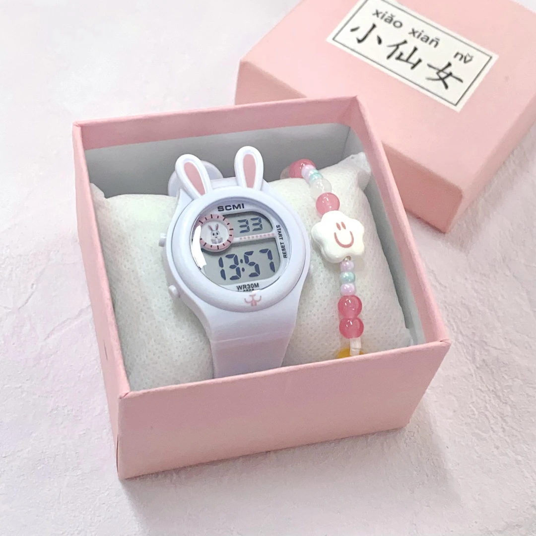 儿童电子表手表女款初高中学生党小兔子高颜值ins风运动防水夜光