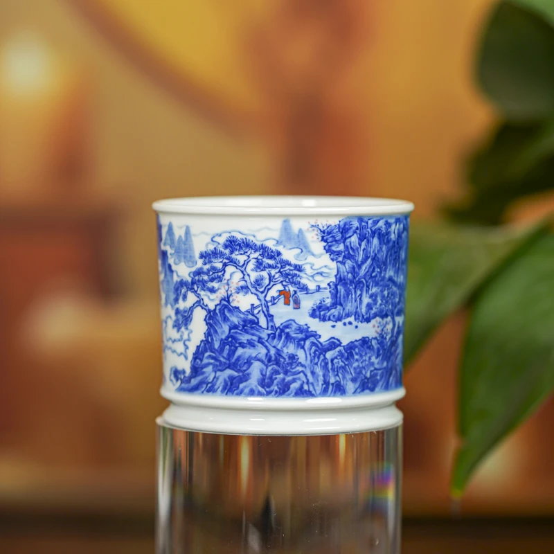 【小乔赏瓷】T古聿清三青花山水容天杯望庐山瀑布guyu54