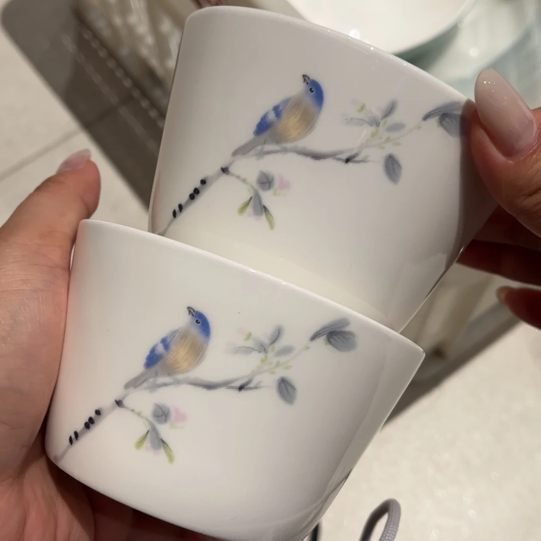 瓷片春风和雀香格碗2只