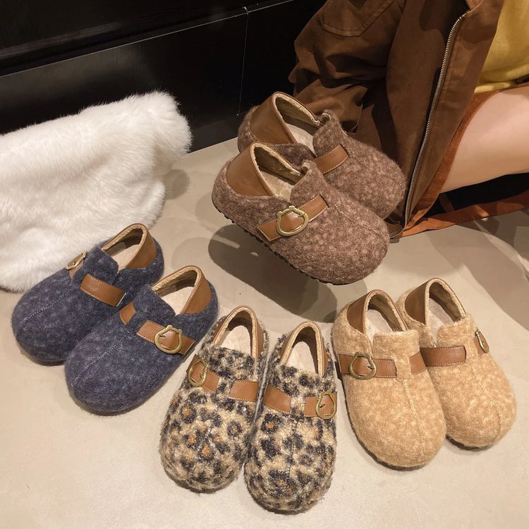 复古毛呢勃肯鞋女2025秋冬新款内增高两穿懒人包头鞋厚底加绒棉鞋