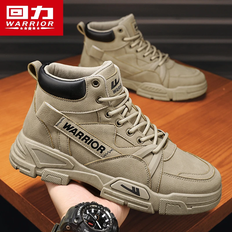 回力男鞋秋季2025新款马丁靴高帮英伦风百搭男士耐磨劳保大黄靴子