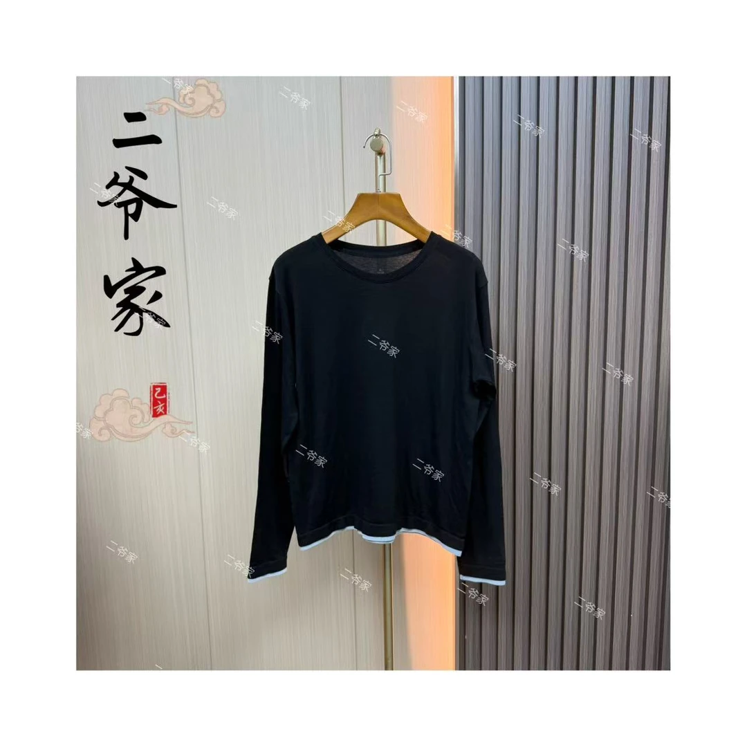 S88021156简约款袖口撞色圆领长袖体恤