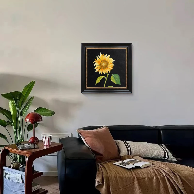 【向阳花开】手工油画玄关中古风装饰画客厅餐厅挂画花卉向日葵