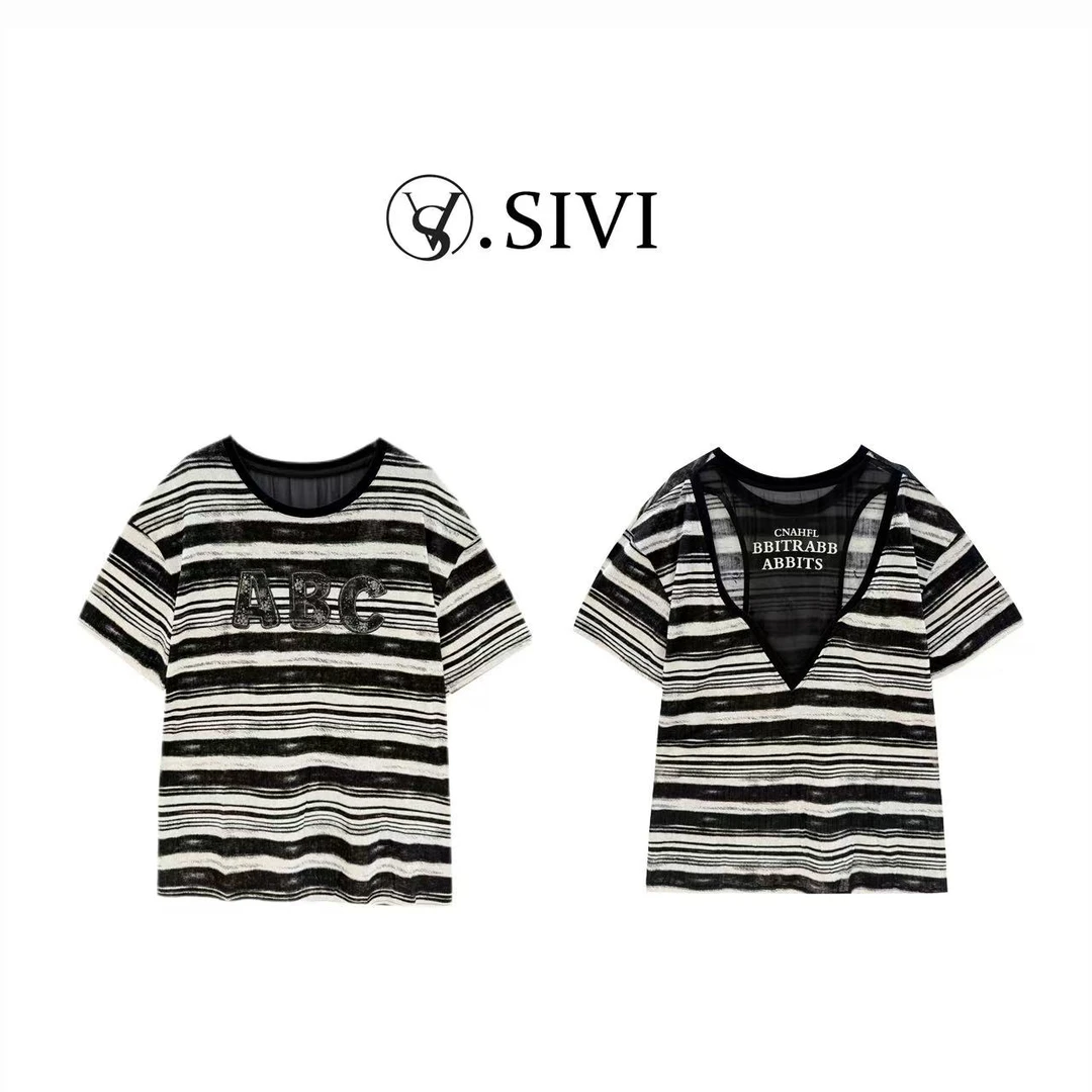 熙薇【钟爱条纹】2025夏季新款时尚设计师休闲气质上衣H2817