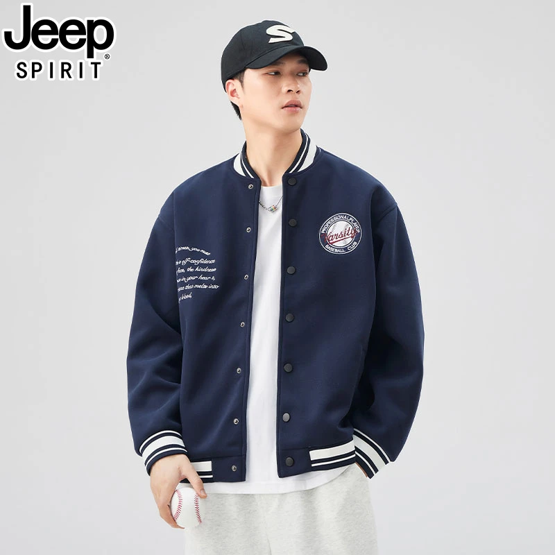 JEEP吉普美式飞行员棒球领男2025春秋新款宽松休闲刺绣夹克外套男