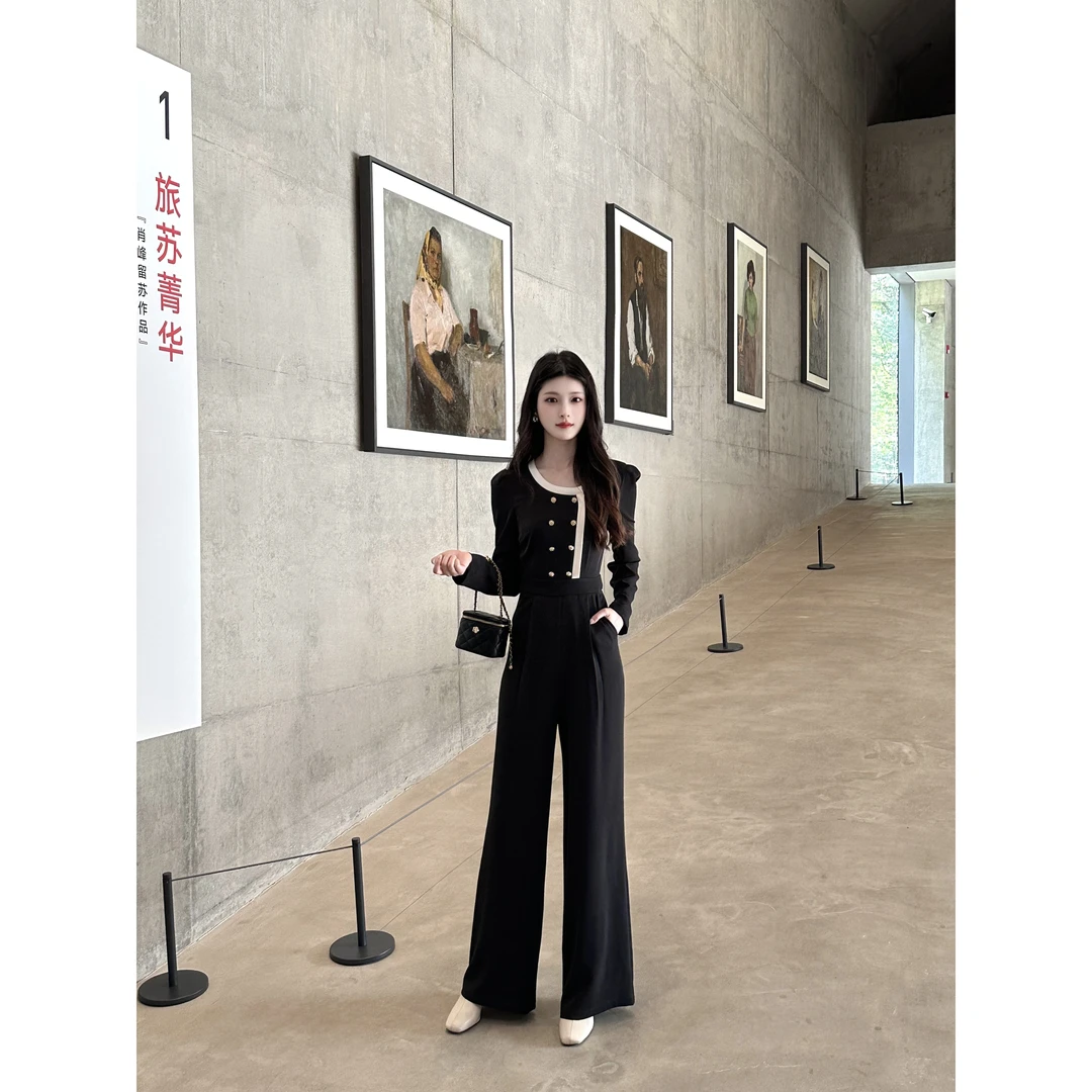 拉夏贝尔25秋季新气质时尚高级收腰百搭通勤显瘦连体裤 10584 LSC