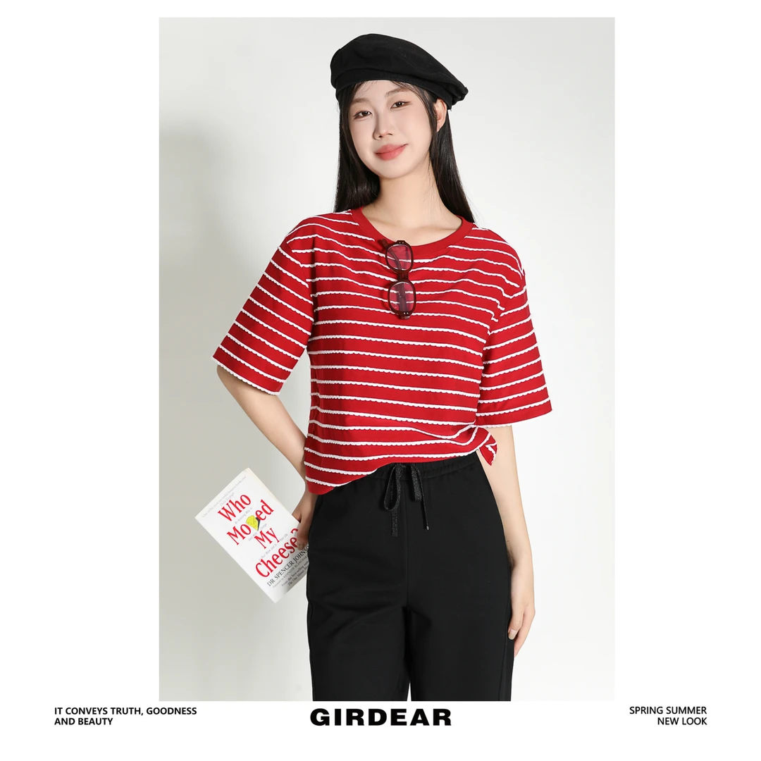 GIRDEAR/哥弟1300790-1 通勤运动新款薄荷曼波圆领套头短袖T恤女