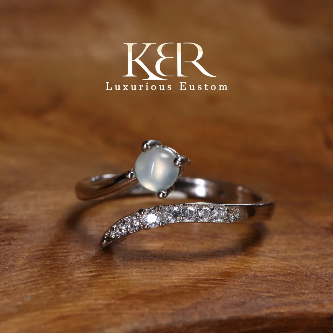 缅甸高定设计款天然A货翡翠大蛋面豪镶戒指简约大气女KBR50528002