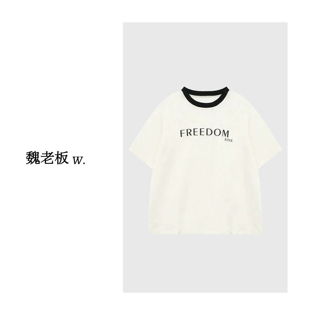 W.Diva【予以自由】桑蚕丝夏季白色舒适宽松圆领短袖T恤女2T2005539