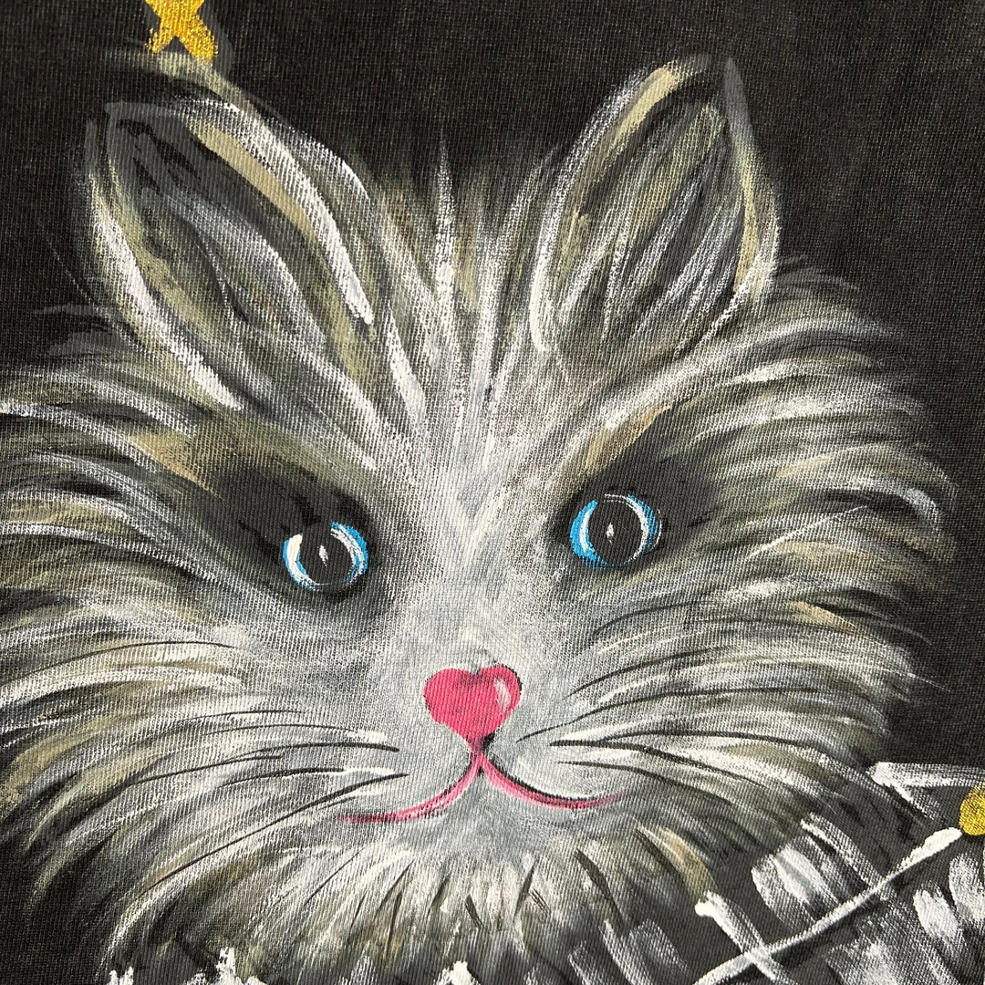 男女同款高街潮牌水洗体恤可爱猫咪300g重磅纯棉情侣系列