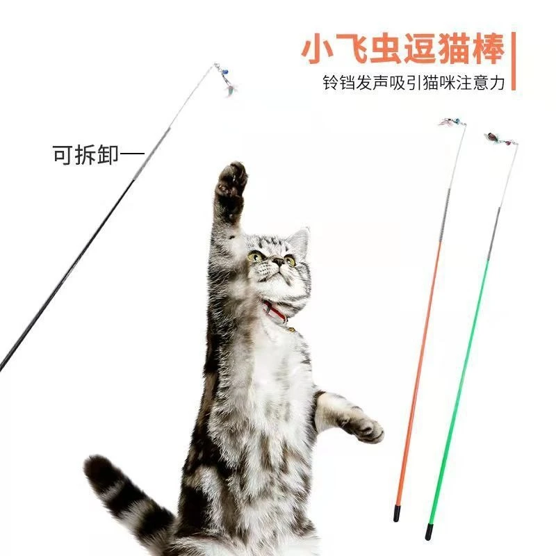 小飞虫猫咪玩具逗猫棒宠物用品仿真互动神器可拆卸赛级弹簧红色黑