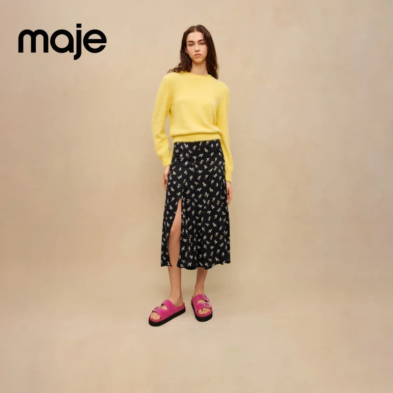 Maje高级感经典款仿毛绒感收边打底长袖针织衫上衣MFPPU00550