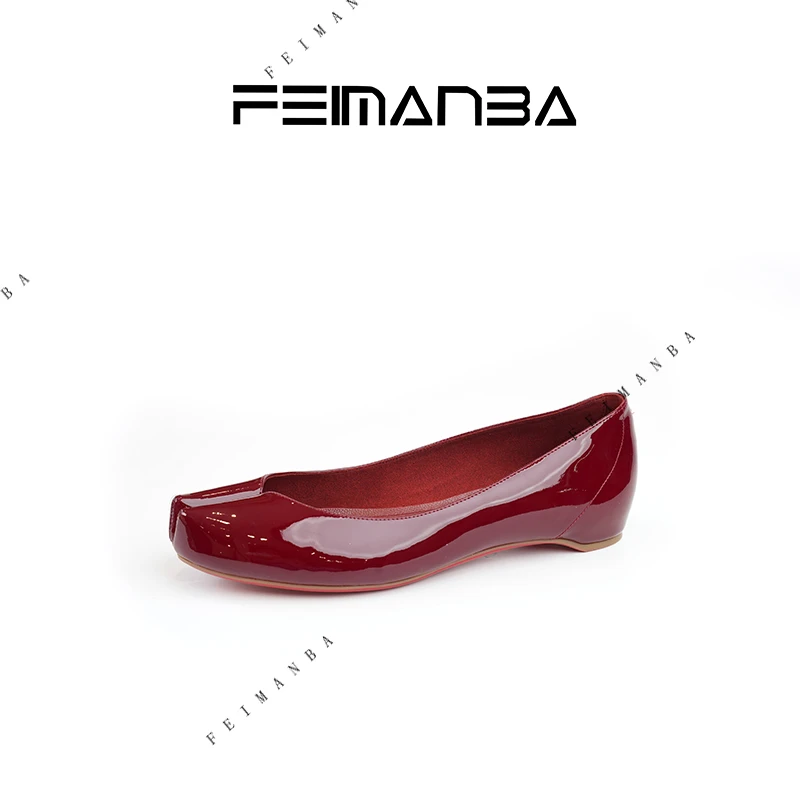 FEIMANBA 漆皮分趾单鞋百搭女精调楦头增高舒适女鞋