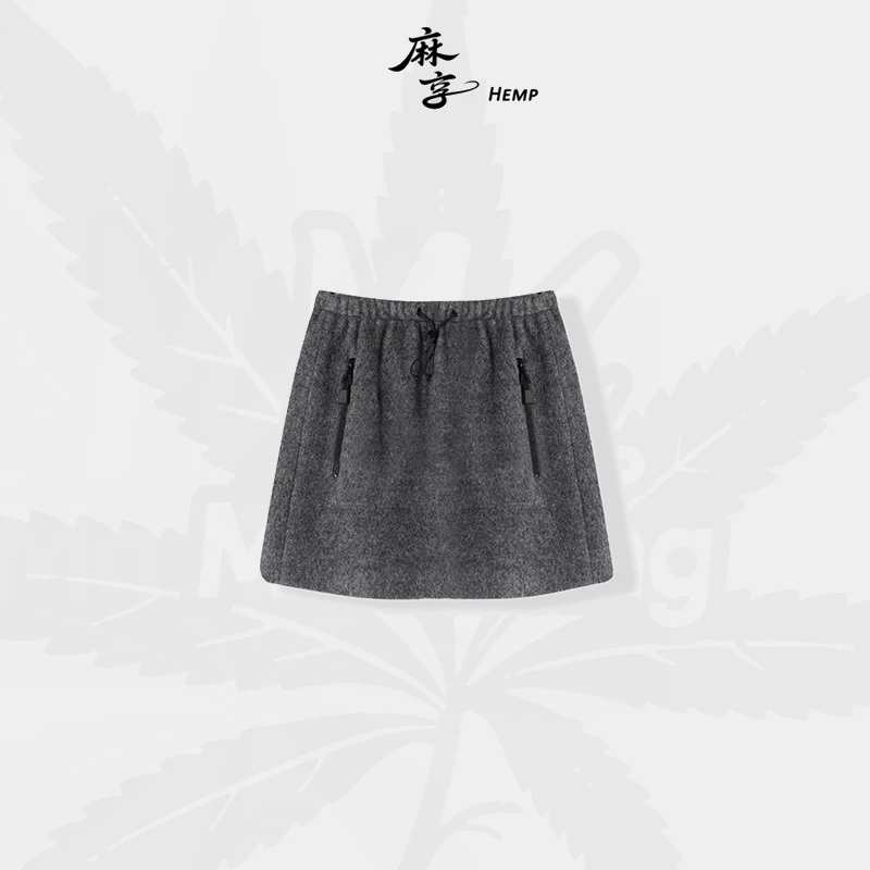 麻享牦牛绒拉长比例半身短裙松紧腰百搭时尚FSY51480
