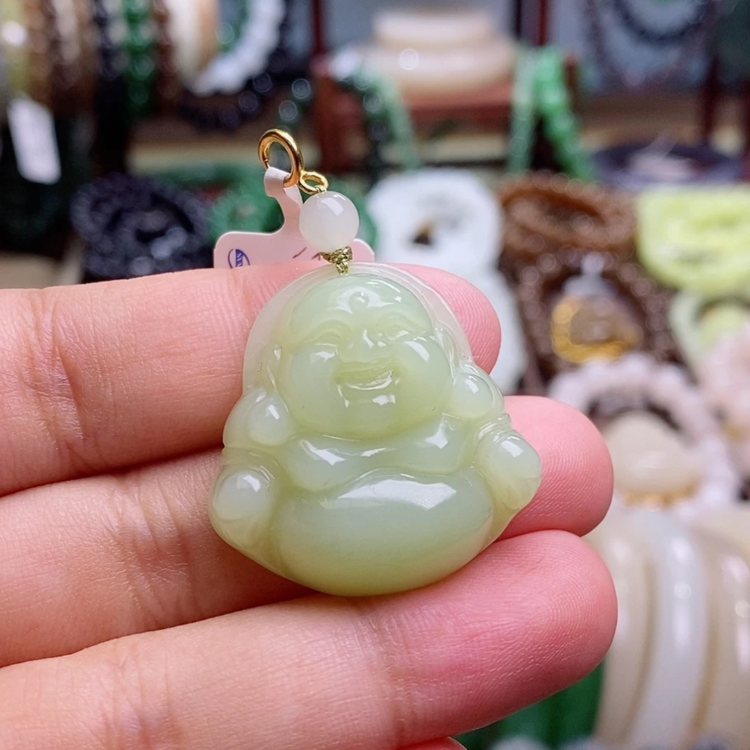 和田玉未镶嵌颈饰收藏级新疆黄口老矿料鸡油黄金镶佛公