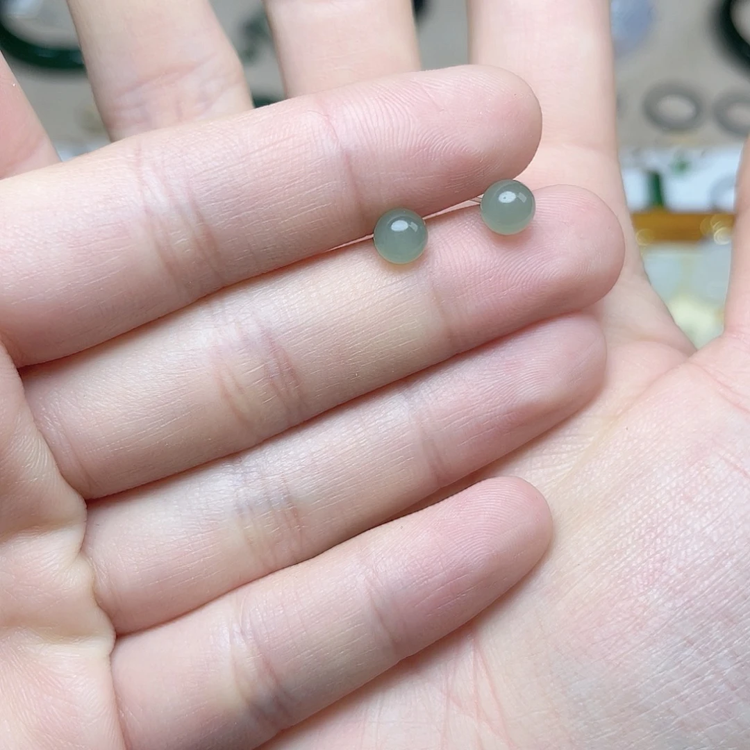 和田玉耳钉06银S925镶嵌