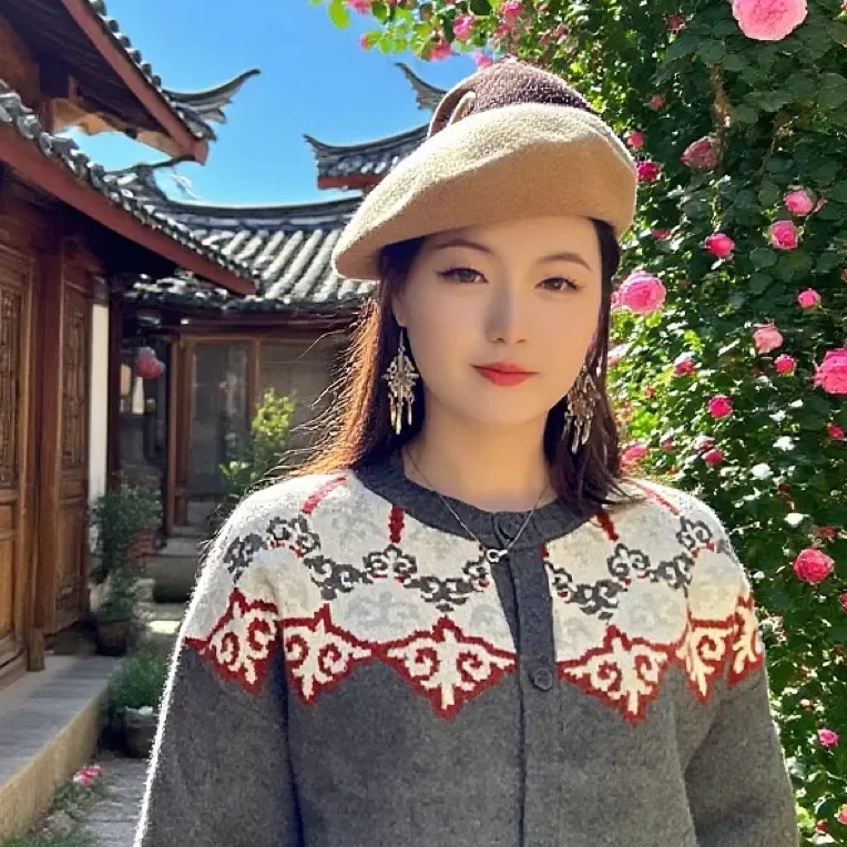 kz民族风女针织冬季开织衫针织衫羊绒