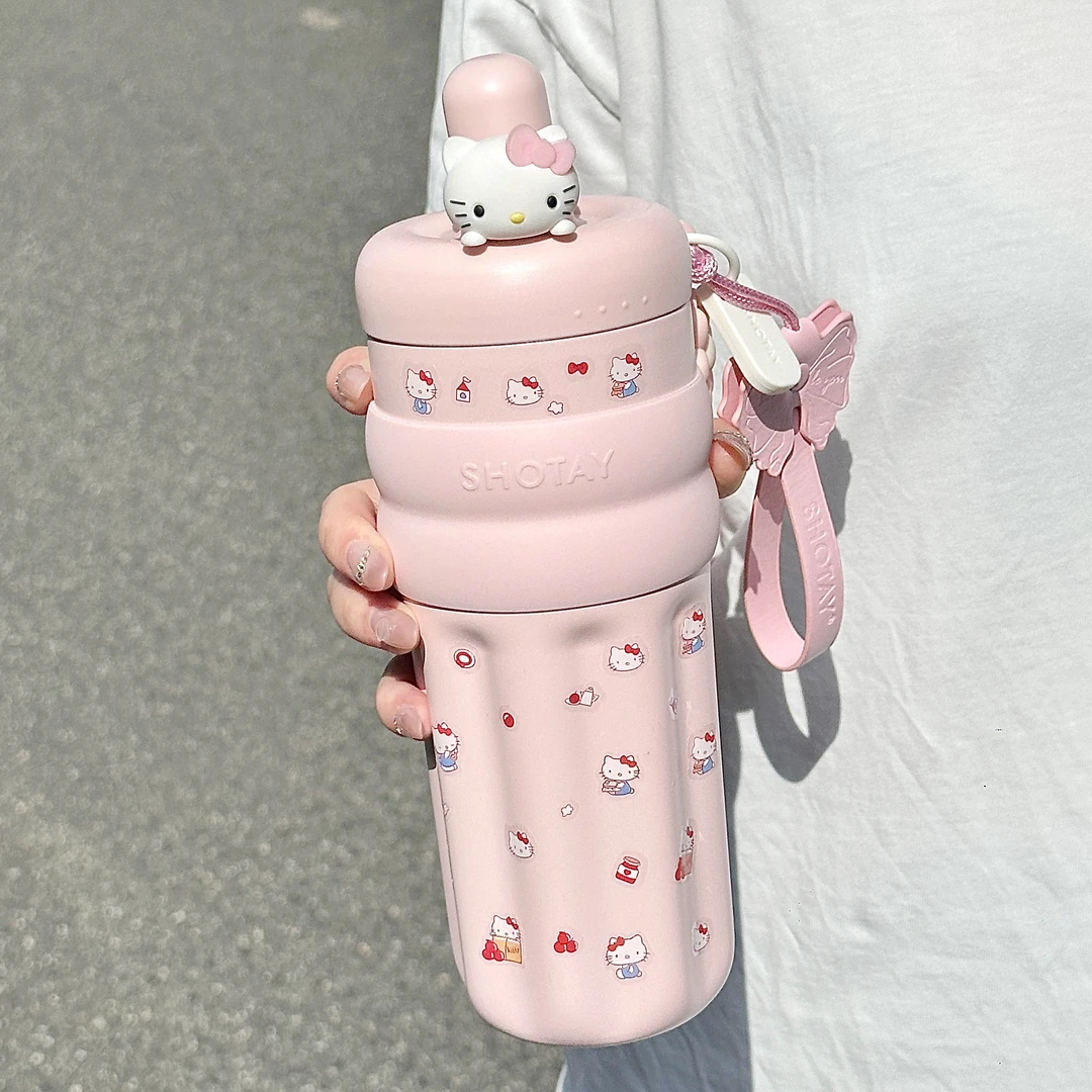 粉色保温杯女简约ins吸管带茶仓茶水分离泡茶杯保冷学生上学专用