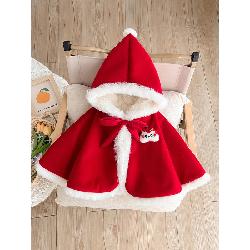 婴儿斗篷冬装新生女宝宝披风过年防风公主儿童加绒外出小披肩冬季