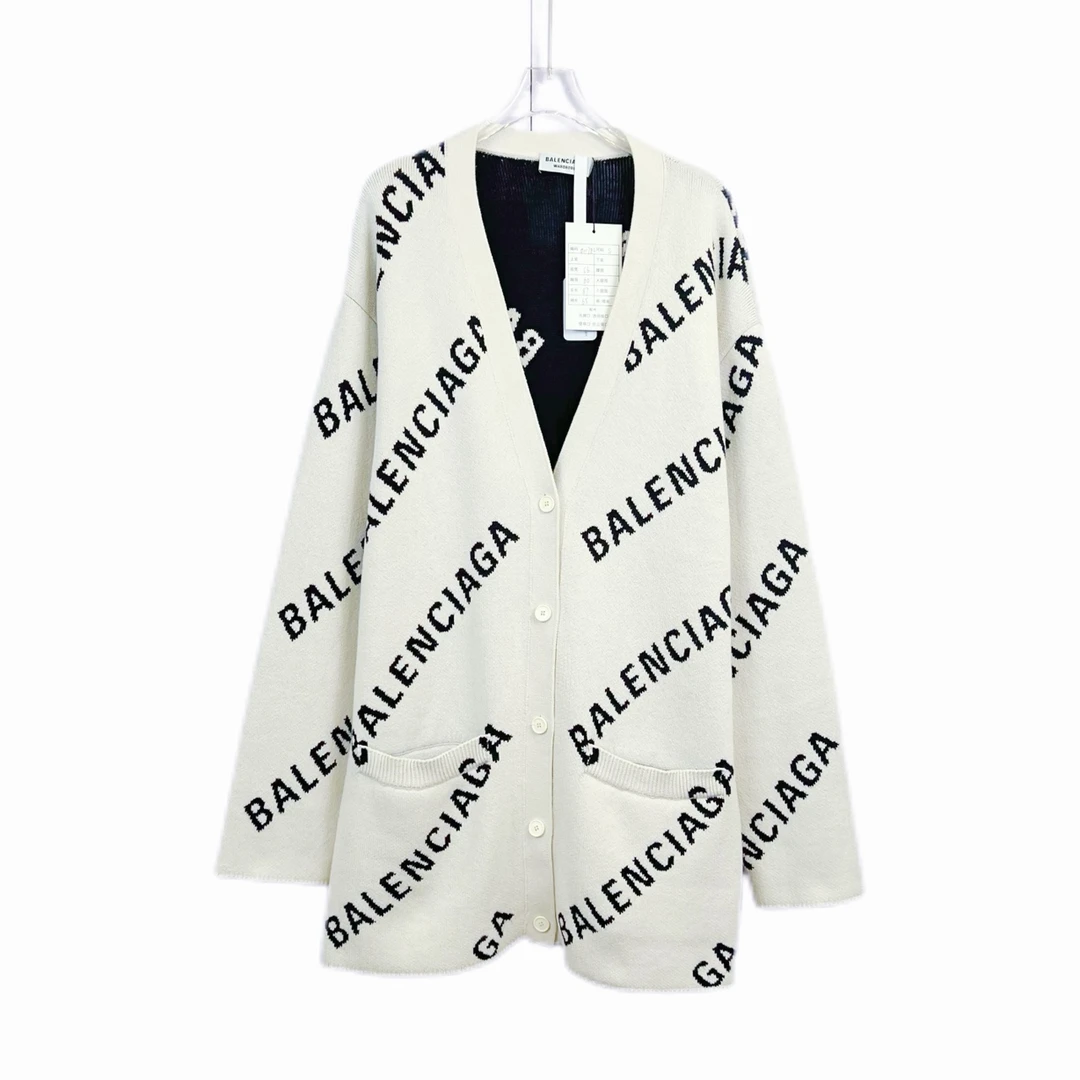 99新 Balenciaga/巴黎世家 012741 Logo字母印花弹幕针织外套 S码