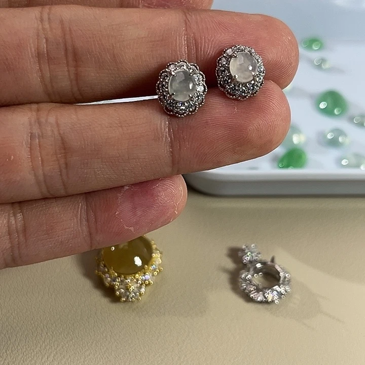 翡翠银S925镶嵌耳钉